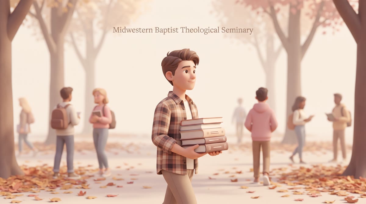 A teenage student in a flannel shirt walking across a grassy quad carrying a stack of hardcover book